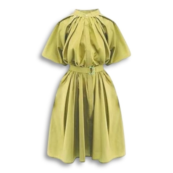 Wolf & Badger Bluzat Olive Green Crepe Midi Dress w/ Raglan Puff Sleeves NWT - Picture 5 of 15